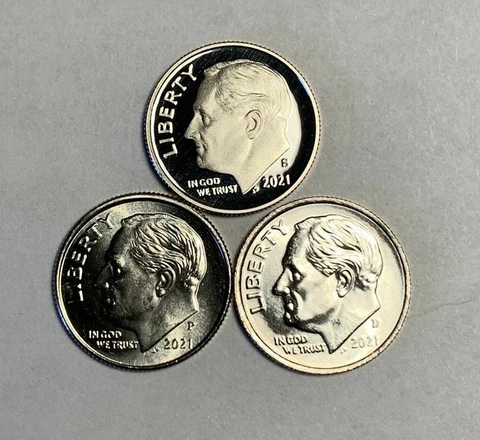 2021 P D S Proof Cameo Roosevelt Dime Set - Uncirculated from BU Rolls Cover