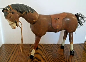 SCHOENHUT Circus Horse Brown Molded Mane Leather Bridle & Ears Full Size 10" - Picture 1 of 8