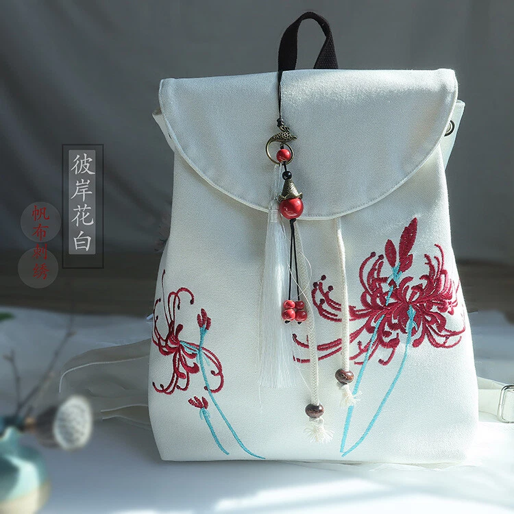 Bolso de Lona Estudiante Chino Accesorios Hanfu Bolso de Lino Mochila Pintada a Mano Foto 1 de 4