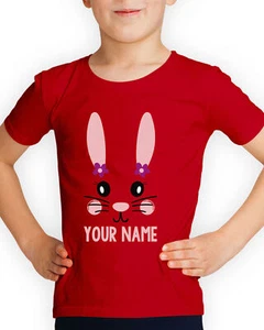 Personalised Your Name Easter Girls Pink Glitter Bunny Cute Kids T-Shirts #DNE - Picture 1 of 3