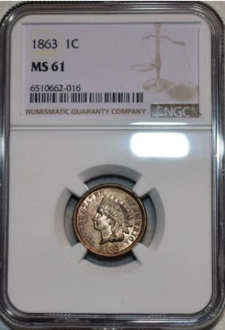 1863 1C INDIAN HEAD PRINCESS CENT BU NGC MS61 RARITY R2 HIGHEST GRADES Cover