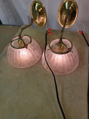 PAIR 2 Antique Vtg Victorian Art Deco Brass Wall Sconces Cover