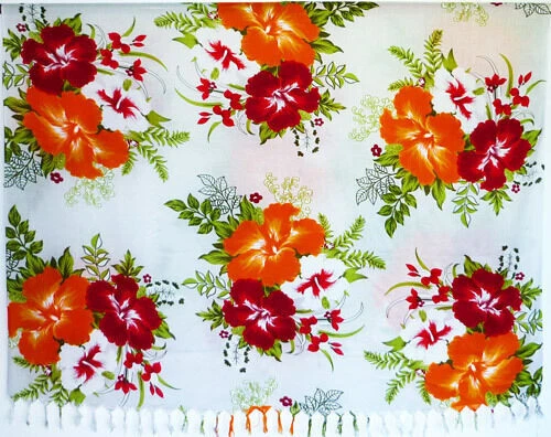 Sarong . Pareo . Wickeltuch Tuch Strandkleid . Blumen . rot orange . NEU - Bild 1 von 1