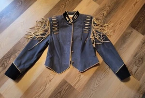 Vintage Frontier Collection Vintage 90s Blue Suede Western Jacket Fringe Buttons - Picture 1 of 22