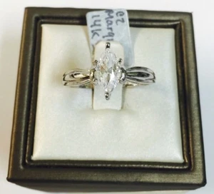 Solid 14K White Gold Cubic Zirconia Marquise Solitaire CZ Engagement Ring 9x5mm - Picture 1 of 5