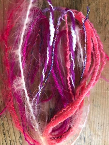 Vintage Pink Novelty Textured Yarn Mix Bundle Mohair Boucle Wool Lot Scrap Pack - Picture 1 of 13