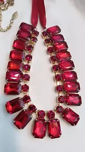COLDWATER CREEK RED FAUX RHINESTONE RED RIBBON GOLD TONE EXTENDED CHAIN NECKLACE - Picture 1 of 7