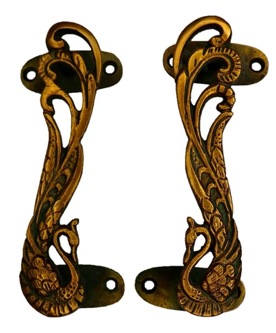 Peacock Shape Antique Victorian Repro Handmade Brass Door Handle Pair Home Décor Cover