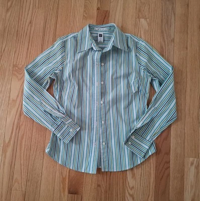 Винтажный Y2K женщин GAP эластичной рубашка на пуговицах полоски хлопковая смесь блузка или топ - Изображение 1 из 4