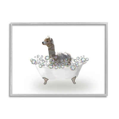 Alpaca in Bath Gray Framed Giclee Art Design by Amelia Noyes - Image 1 of 4