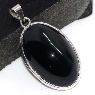 Colgante enchapado en plata 925 ojo de obsidiana arco iris 2" joyería gruesa GW Foto 1 de 3