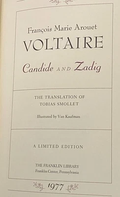 Francois Marie Arouet Voltaire / CANDIDE AND ZADIG Franklin Library 1977 - Image 1 of 2