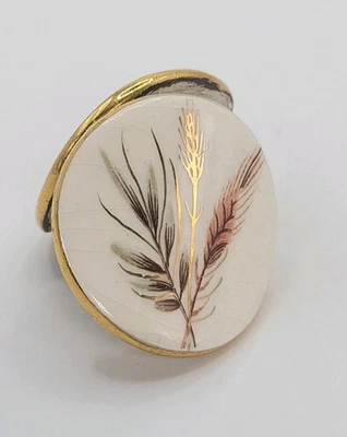 Vintage Porcelain Hand Painted Cufflinks Wheat Stalks Native American? 1.2" - Image 1 of 4