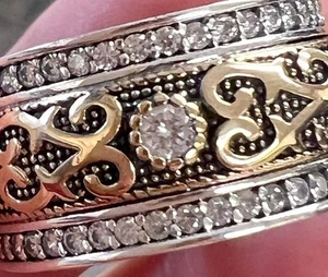 Diamond Band Ring SOLID 14K Yellow Gold & SOLID 925 Size 7 ALL infinity Genuine - Picture 1 of 12