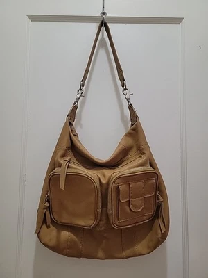 Bolso Hobo de Bolsillo Azul Chocolat Cuero Tostado Genuino Bolso de Mano Grande Cartera de Hombro Foto 1 de 4