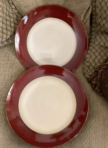 Jessica Mcclintock Home Red brick Brown ,Beige 11” Dinner Plates set of 4 NWOT - Picture 1 of 8