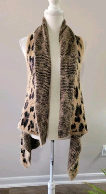 Cárdigan Chaleco Estampado Leopardo Abierto Sin Mangas Pequeño Marrón Tostado Estampado Animal Tejido Foto 1 de 4
