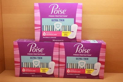 Lote de 3 almohadillas Poise ultrafinas para incontinencia 36 (108 en total) 5 gotas máximo largas Foto 1 de 4