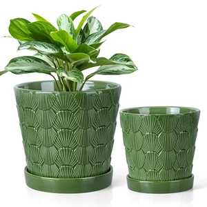 5+6 Inch Plant Pot, Ceramic Pots for Plants with Drainage, Flower Pots Indoor... - Picture 1 of 7