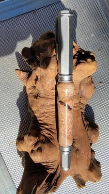 Hand-Turned Maple Burl Rollerball Pen – Desert Tek Florist – Natural Wood Finish - Image 1 of 4
