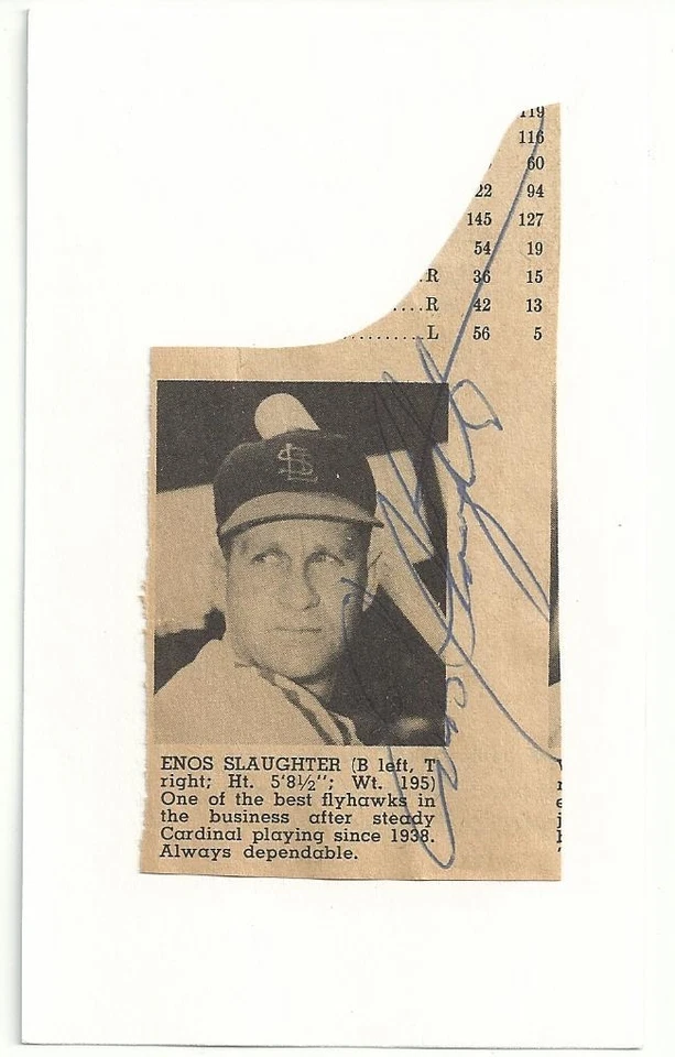 St Louis Cardinals HOF Enos Slaughter Signed Auto Vintage Mounted Cut Photo F5 - Image 1 of 1