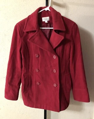 Vintage Red Pea Coat Women’s Size S Wool Blend Double Breasted Sonoma B2 - Image 1 of 4