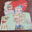 Vintage Valentine Card Owl Girl Dog 1940S Xl Size Hoo Hoo Hoos Valentine Areyou?