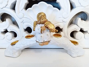 Vintage Kerzenhalter Schwedisch 4 Kerzen Engel Weiß Violine Weihnachten Advent - Bild 1 von 4