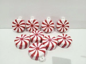 9 Mini Peppermint Candy Cane Christmas Red White Tree Ornaments Decor Crafts - Picture 1 of 4