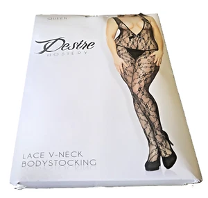 Queen (170-245lb) Fantasy Lingerie Sheer Lace V Neck Bodystocking Open Crotch - Picture 1 of 2