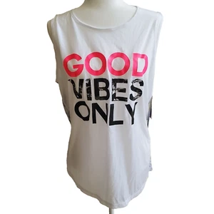 Ideology Tank Top Gray 1X Short Sleeve Good Vibes Only Womens Plus New - Picture 1 of 5