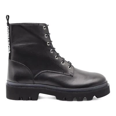 Botas De Combate De Cuero Con Logo Dsquared2 Negras EU 46 US 13 - Nuevas $1290 - Imagen 1 de 4