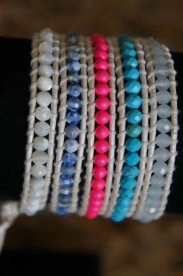 Chan Luu Hombres Mujeres Cuarzo Turquesa MOP Ágata Piedra SemiPreciosa 5 Envolventes Pulsera Foto 1 de 3