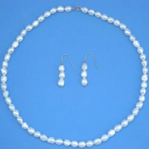 Juego de collar/pendientes barrocos genuinos de plata de ley L086 de 18" - Imagen 1 de 4