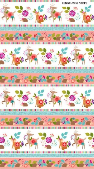 Tela de algodón Northcott Forest Frolic - Borde a rayas blanco multi - Foto 1 de 1