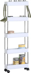 5 Tier Kitchen Storage Trolley on Wheels Tall Plastic Pantry Organiser Bathroom - Picture 1 of 6