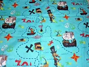 David Textiles Cotton Quilt PIRATE Kids Ship SailBoat Flag Children's Map 28x40" - Picture 1 of 3