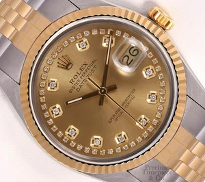 Rolex Datejust 36mm Two-Tone Jubilee 18K YG Fluted Champagne String Diamond Dial - Picture 1 of 5