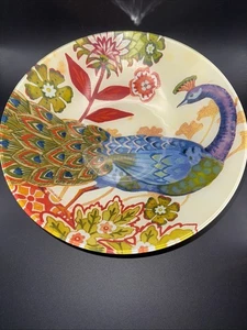 Peacock & Floral Design Art Glass Serving Bowl Art Design By J. Brinley 11.75” - Picture 1 of 7