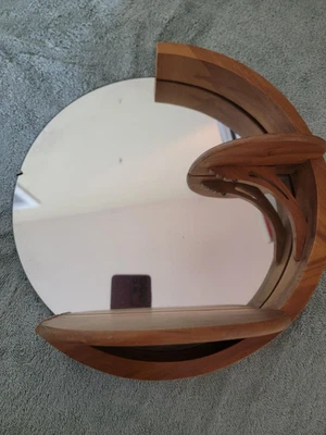 Mid-Century Walnut Round Mirror With Floating Shelves by Scroll Products Co. - Image 1 of 4