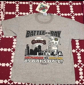 VTG Oakland Athletics San Francisco ‘89 Bays Ball T-Shirt L 1980s SF As Battle O - Picture 1 of 11
