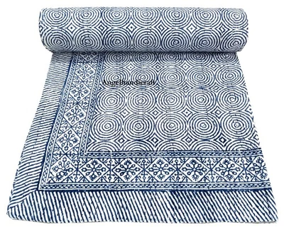 cotton Kantha Throw ,Bohemian Soft Cotton Blanket, Reversible Queen bedspread - Image 1 of 4