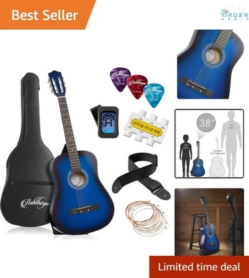 38-inch Blue Acoustic Guitar Starter Kit with Gig Bag Strings Tuner Picks - Image 1 of 4
