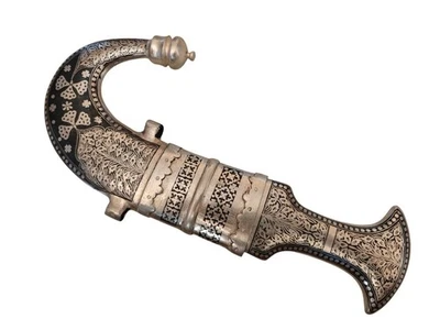 Daga árabe persa Jambiya con trabajo de plata y hoja de Damasco Foto 1 de 4