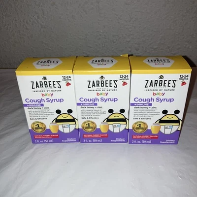 Lot Of 3 Zarbees Baby Cough Syrup Ages 12 To 24 Months Cherry 2 Oz Each - Image 1 of 4