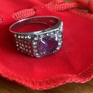 Elvis Presley Silver Tone Ring~ Size 11.50 US UK W 1/2 Purple Stone & Diamanté - Picture 1 of 4