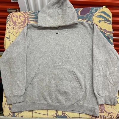 Vintage 90s Nike "Center Swoosh" Mens XL Hoodie Gray Embroidered, Made in USA - Image 1 of 4