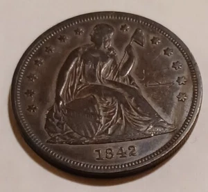 1842 Liberty Seated Silver Dollar AU  Detail - Picture 1 of 7