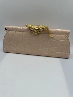 复古 Glen Miller 适用于 Ann Turk 腮红 粉色 压花皮革 Croc Clasp 离合器 XBody — 第 1/4 张图片