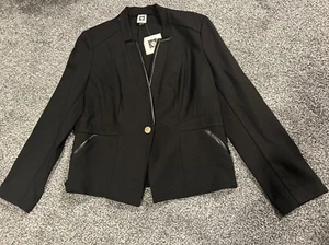 Anne Klein Black Faux Leather Trimmed Blazer Women’s Size Medium NWT - Picture 1 of 3